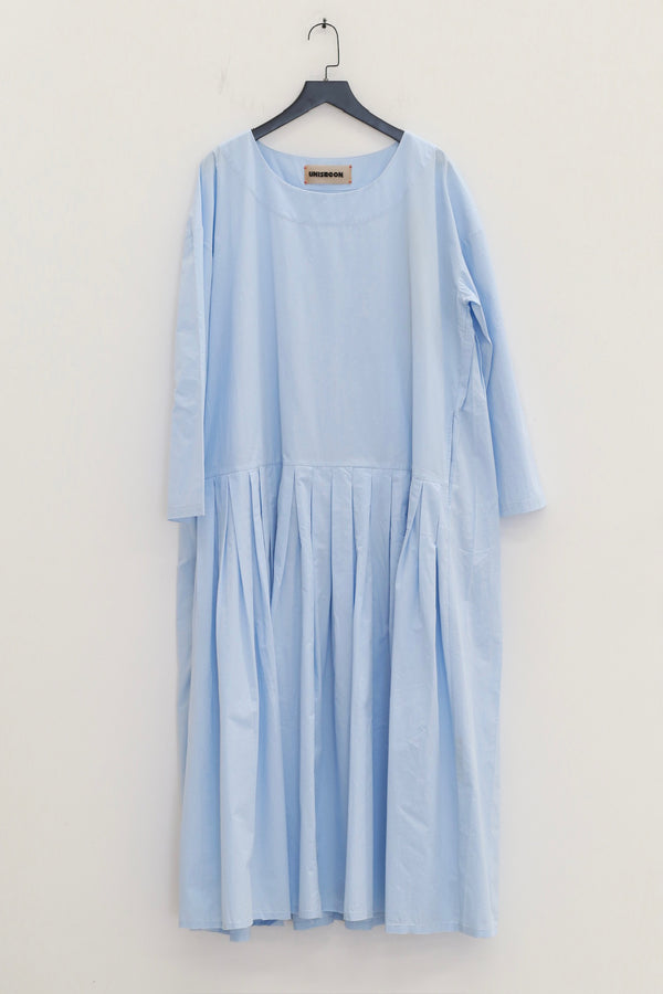 UNISECON 25 Autumn/Winter Round Neck Asymmetrical Pleated Dress USC-U12W27-blue